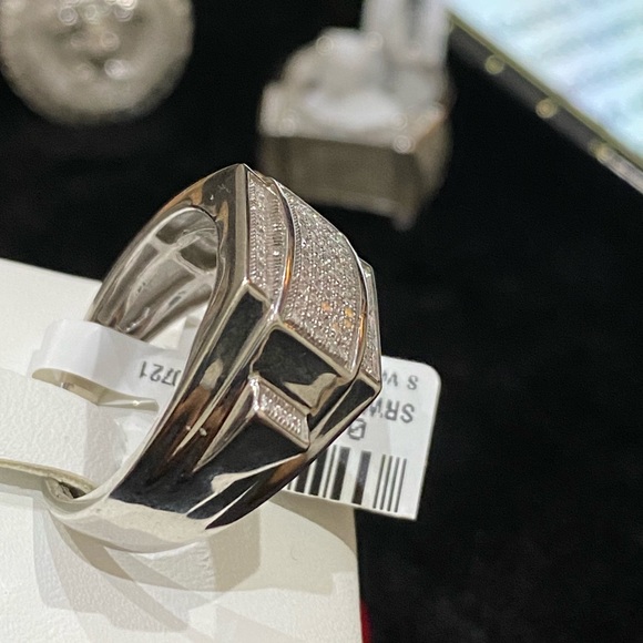10k white gold vermeil Real Diamond men statement ring NOT CZ NOT MOISSANITE WOW - Picture 7 of 8